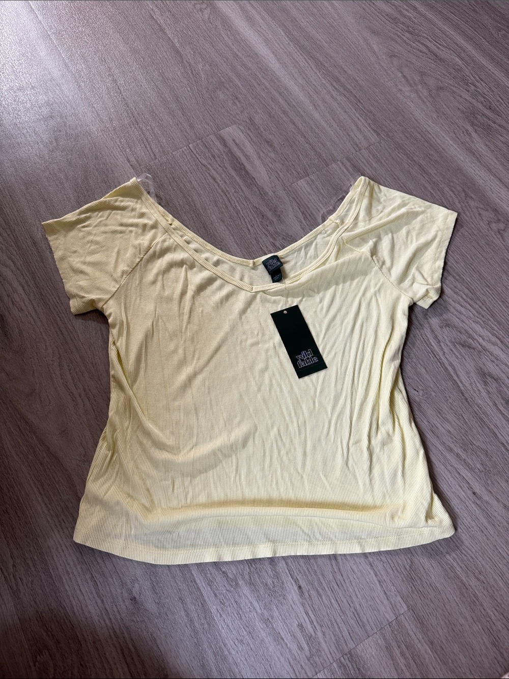 wild fable Light Yellow Scoop Neck Short Sleeve Tee